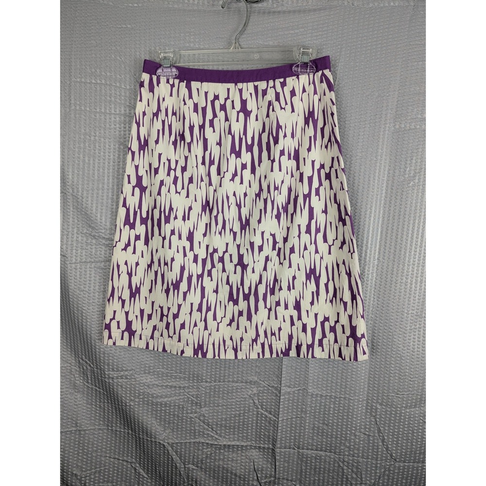 Boden Womens 4R Purple White Abstract Print A-Line Skirt Side Zip Lined